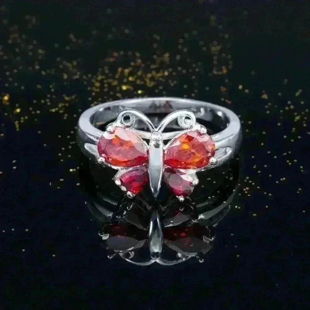 🔥 925 Silver Plated Ruby Red Sapphire CZ Cute Butterfly Ring, GPMB1473